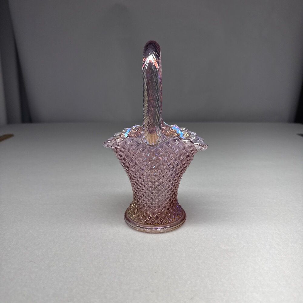 Westmoreland English Hobnail Pink Glass Basket 9” Handled Vintage Art Glass